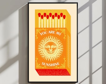 Sunface Retro Poster: Yellow & Orange Preppy Wall Art (Digital Download)