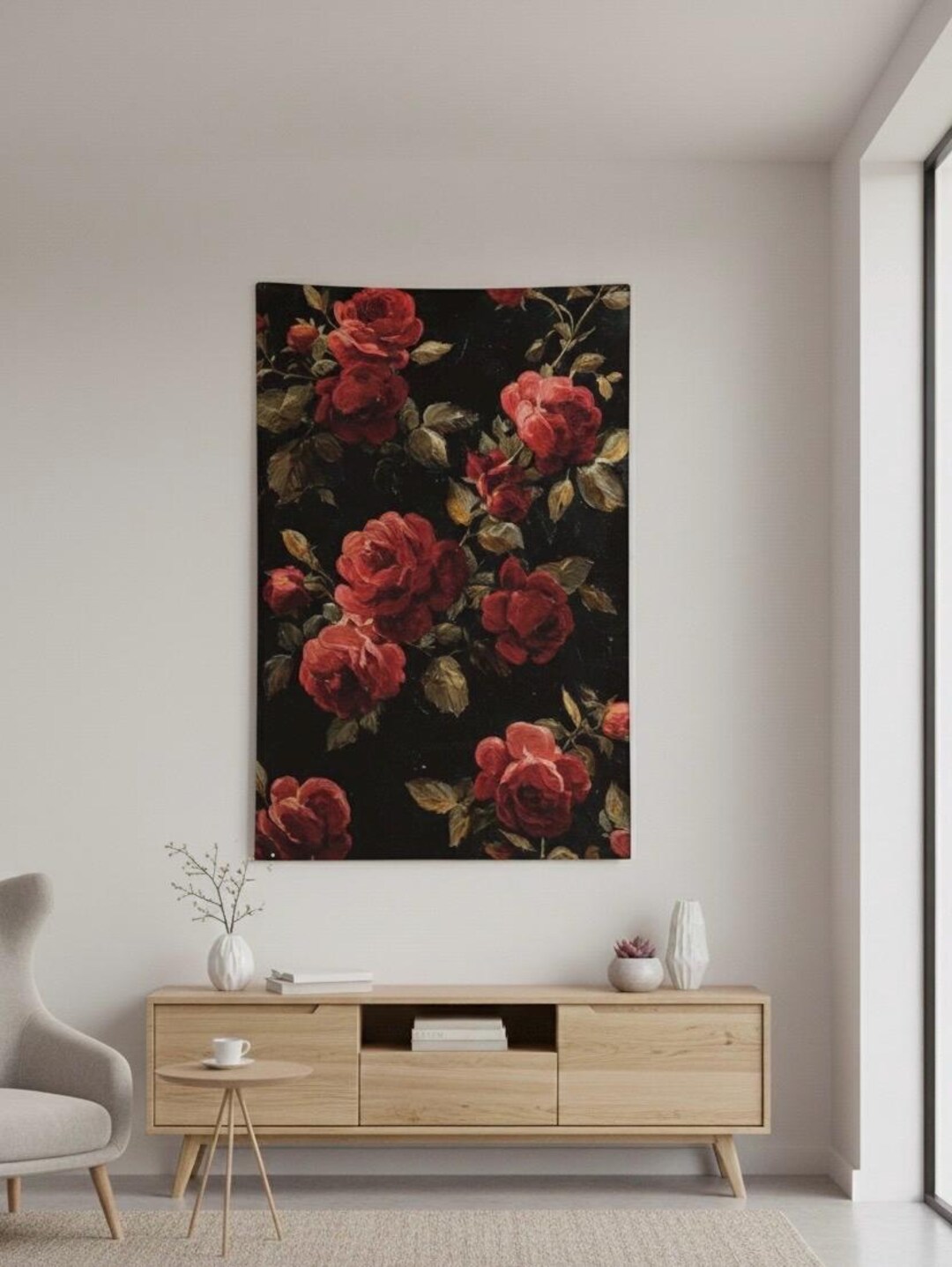 Vintage Dark Floral Art Print •moody Red Rose Wall Decor Antique ...