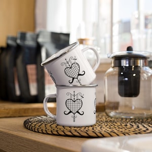 Èzili Dantò Enamel Mug - Haitian Vodou Lwa Coffee Cup | Tas Emaye Dantò - Black Madonna Erzulie Dantor Spiritual Gift