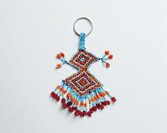 Handcrafted Beaded Keyring - Boho Diamond Pattern - Festival Bag Charm