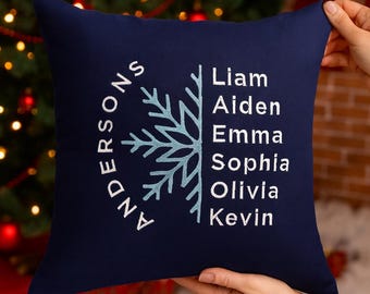 Cojín navideño bordado personalizado con el nombre de la familia, decoraciones navideñas, decoración festiva de Noel, cojín navideño, regalo de cojín decorativo navideño
