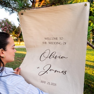 Cartello di benvenuto per matrimonio in tela, cartello di benvenuto personalizzato per matrimonio, cartello in tessuto, cartelli personalizzati in lino per matrimonio, matrimonio boho, cartelli di benvenuto per matrimonio