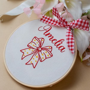Custom Name Embroidery Sign , Ribbon Embroidery, Birth Announcement Sign, Nursery Wall Decor, Newborn Keepsake Gift, Baby Gift, Gift for Her