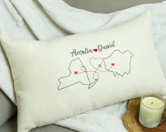 Long distance gift for Best Friend,  Customize Bestie Pillow, Custom Couple Pillow, Long Distance Two-State Design