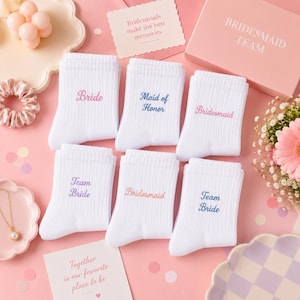Personalized Bridesmaid Socks, Custom Embroidered Bridal Party Socks, Bride & Maid of Honor Gift, Bridesmaid Proposal Box Gift, Wedding Crew
