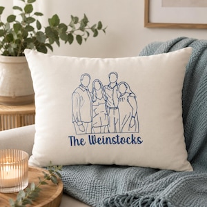 Custom Embroidered Photo Pillow, Personalized Line Art, Cotton Anniversary Gift
