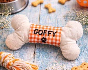 Gepersonaliseerd hondenbotspeelgoed, nieuw puppycadeau, op maat geborduurd hondenspeelgoed met naam, op maat gemaakte gingang hondenbotspeelgoed, gepersonaliseerd huisdiercadeau