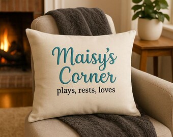 Embroidered Pet Pillow: Reserved for Dog, Custom Cat Name, Personalized Christmas Pet Gift, Dog Owner Gift, Pet Memorial Gift