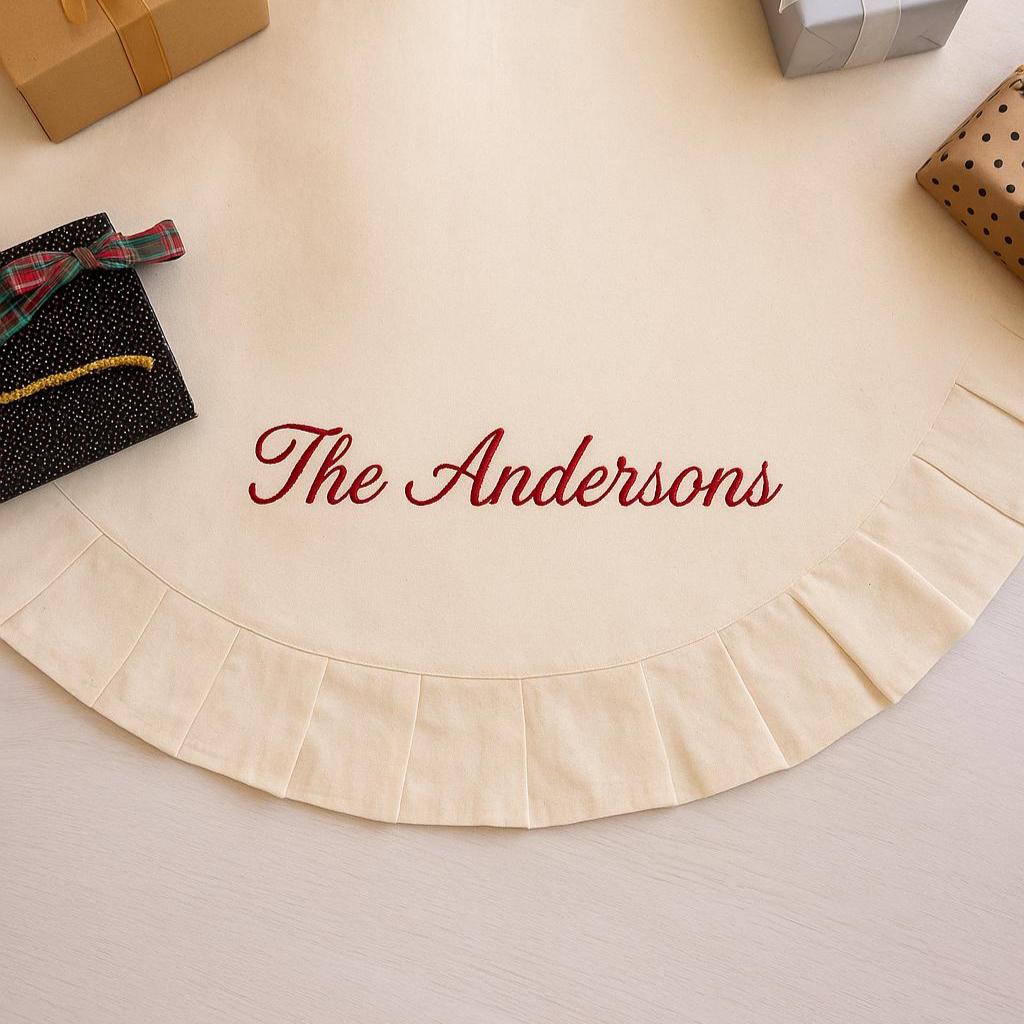 Christmas Holiday Home Decor Custom Tree Skirt, Personalized Cotton Embroidered Xmas Tree Skirt, Christmas Decorations, Gift for Family