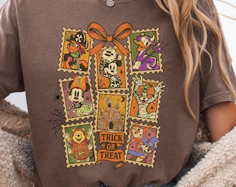 Camisa vintage com carimbos da Disney, Mickey e amigos, camisa com carimbos de Halloween, camisa engraçada do Mickey e Minnie, camisa fantasma para festa de Halloween, Comfort Colors®
