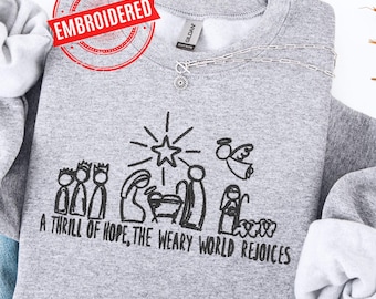 Embroidered Nativity Scene Christmas Sweatshirt Christian The Greatest Gift of All Shirt Jesus Birth Matthew 1:21 Sweatshirt