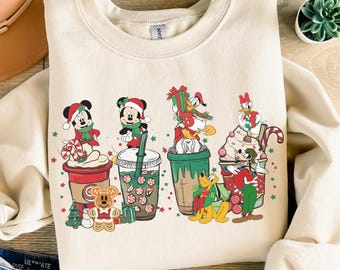 Disney Weihnachten Kaffee Sweatshirt Kaffee Liebhaber Disney Pullover Frauen Kaffee Shirt Disney Weihnachten Shirt Mickey Latte Shirt Mickey Hoodie