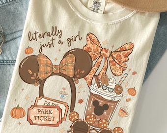 Fall Disney Just a Girl Shirt Comfort Colors® Cute Mickey Minnie Shirt Fall Autumn Disney Coffee Shirt Fall Vibes Tee Disney Family Trip Tee
