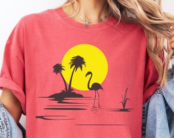 Comfort Colors® Flamingo and Sun Shirt Cute Flamingo Shirt Summer Vibes Trendy Women Tee Summer Beach Tee Cool Vacation Tee Tropical Animal