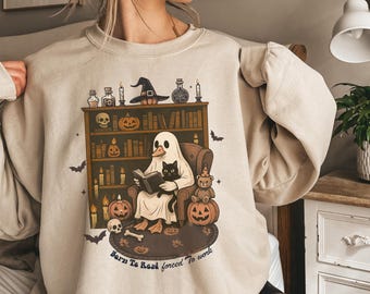 Retro Ghost Goose Reading Books Sweatshirt Librarian Ghost Halloween Halloween Teacher Sweatshirt Halloween Shirt Teacher Gift Boo School