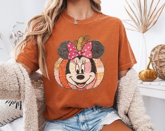 Camiseta retro de calabaza de Minnie de Disney Comfort Colors® Camiseta de calabaza fantasma de Minnie Camiseta con cabeza de Minnie de Halloween Viaje a Disney Camiseta de calabaza de otoño de Disney