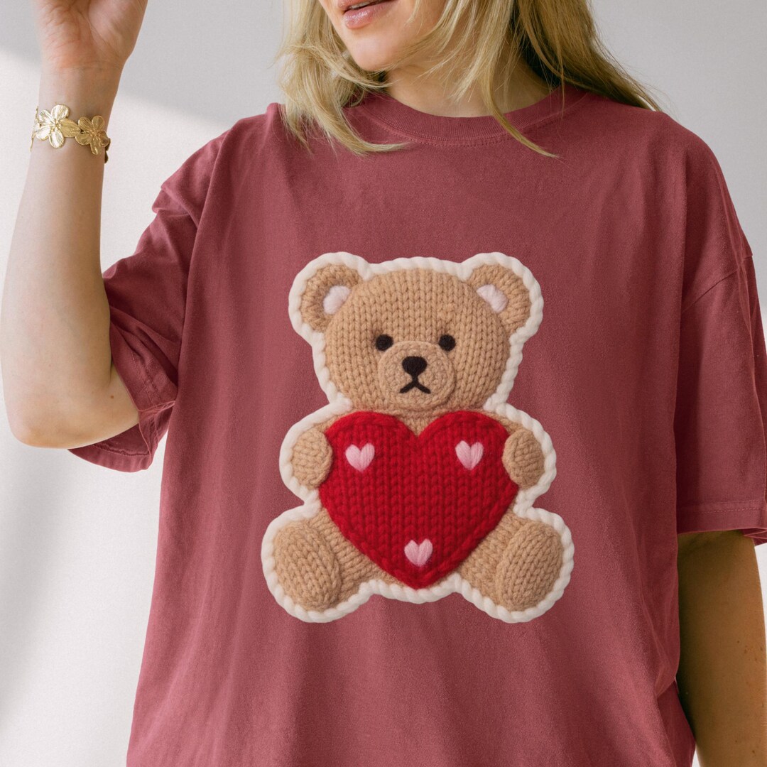 Faux Embroidery Love Teddy Bear Shirt Comfort Colors® Valentine's Day ...