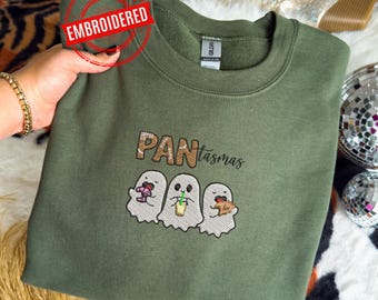Broderad rolig Pantasmas-spöke Pan Dulce-skjorta Söt spöke Conchas-skjorta Latina-skjorta Mexikansk Halloween-skjorta Halloween-skjorta