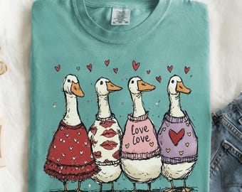 Comfort Colors® グース バレンタインデー Tシャツ 面白いバレンタインシャツ ロマンティック グースTシャツ かわいいグース好きTシャツ バレンタインデーギフト