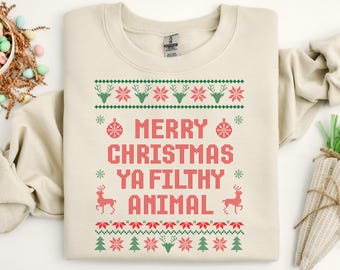 Joyeux Noël avec sweat-shirt animal crasseux, pull de Noël moche, chemise de Noël drôle, cadeaux de Noël, pull d'hiver à col rond de Noël