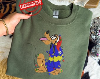 Embroidered Pluto Sweatshirt Mickey and Friends Sweater Disney Character Embroidered Crewneck
