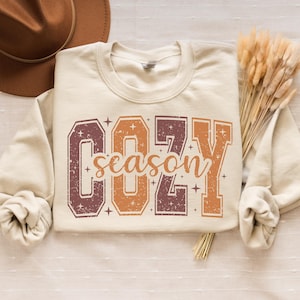 Cozy Season Sweatshirt Retro Fall Sweatshirt Get Cozy Sweatshirt Womens Fall Sweaters Fall Graphic Tee Women Fall Shirt Sweater Weather