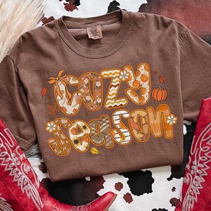 Comfort Colors® Cozy Season Shirt Pumpkin Season T-Shirt Autumn Fall Shirt Thanksgiving Shirt Coffee Pumpkin Football Tis the Season Shirt
