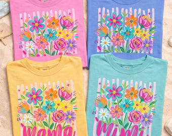 Comfort Colors® Striped Wildflowers Mama Tee Trendy Mimi Tshirt Womens Floral Spring Nana Gift Pregnancy Reveal Gift for New Mimi Shirt