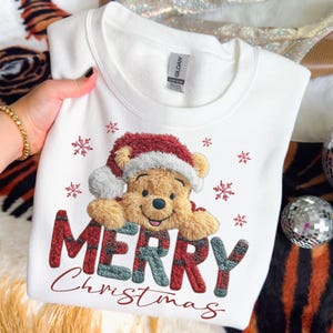 Faux Yarn Crochet Pooh Christmas Sweatshirt Santa Hat Pooh Shirt Cute Winnie The Pooh Winter Sweater Christmas Gift Xmas Disney Shirt