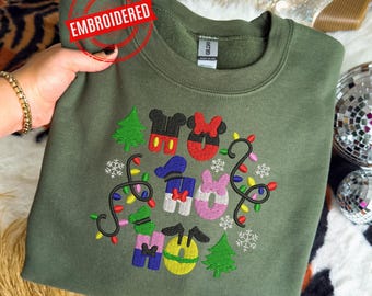 Geborduurd Mickey en vrienden Disney shirt muis kerst Disney reis borduurshirt Disney World Disney vakantie bijpassende shirts