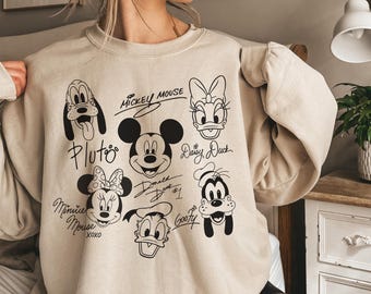Camiseta retro con firmas de Mickey y sus amigos, camiseta mágica, camiseta con personajes de Disney, camiseta con cabeza de ratón de Disney, regalo de Mickey y compañía, camiseta Disney