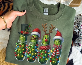 Felpa con sottaceti natalizi, maglione vintage con sottaceti, felpa per la stagione delle conserve, maglione per le feste, regalo per gli amanti dei sottaceti, felpa natalizia