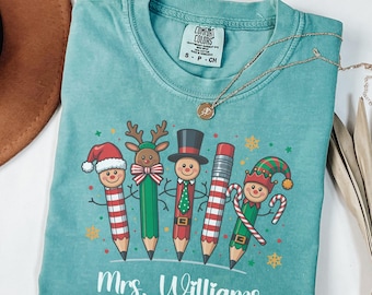 Comfort Colors® Custom Teacher Christmas Shirt Teacher Gift Personalized Teacher Name Shirt Teacher Christmas Gifts Merry Teacher Shirt