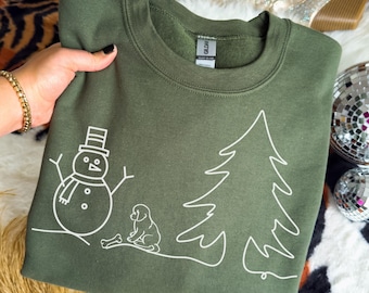 Snowman And Dog Sweatshirt Winter Holiday Shirt Christmas Snowman Shirt Christmas Tree Shirt Cute Snowman Shirt Cozy Winter Sweater