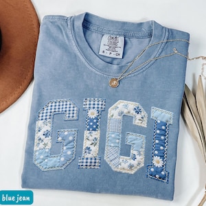 Comfort Colors® Patchwork Style Floral Gigi T-shirt Grandma Core Shirt Faux Embroidered Gigi Tee Varsity Mom Tee Quilt Patchwork Mom Tee