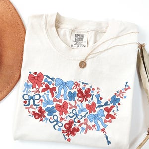 Comfort Colors® America Map T-shirt Coquette Bow T-shirt Amerika 4 juli T-shirt Coquette Bow Patriotic T-shirt Independence Day Memorial Day