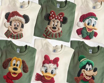 Camisa de Natal da Disney em Crochê com Fio Sintético, Camisa de Natal da Disney Combinando para a Família, Suéter de Natal para Viagem à Disney