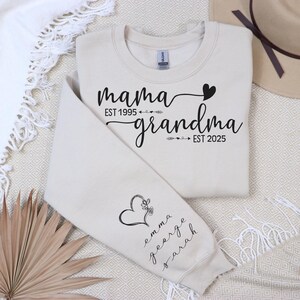 Custom Mama Grandma Sweatshirt Personalized Mom Sweatshirt With Kids Names Cute Momma Outfit Kids Names On Sleeve Hoodie Mothers Day Gift