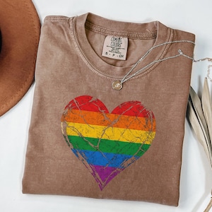 Comfort Colors® Pride Heart Shirt Rainbow Heart Shirt Retro LGBTQ Shirt Proud Ally Shirt Pride Month Shirt LGBTQ Gift Pride Parade Shirt