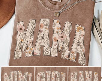 Custom Floral Mama Shirt Comfort Colors® Spring Grandma Tee Trendy Mimi Tshirt Mothers Day Gift Nana Shirt Pregnancy Reveal Gift New Mom