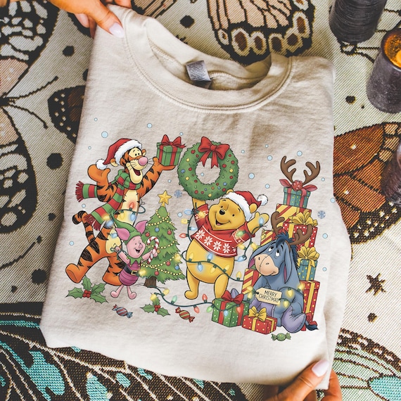 Pooh & Friends Christmas Sweatshirt Christmas Lights Pooh Shirt Cute Winnie The Pooh Winter Sweater Christmas Gift Xmas Disney Shirt