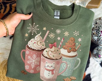 Sudadera navideña de café, suéter navideño para mujer, camiseta navideña para amantes del café, regalo para amantes del café, camiseta navideña de gato de jengibre