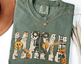 Comfort Colors® Halloween Mama Shirt Mom Halloween Shirt Spooky Mama Shirt Mama Halloween Cute Pumpkin Shirt Coquette Bow Mama Shirt