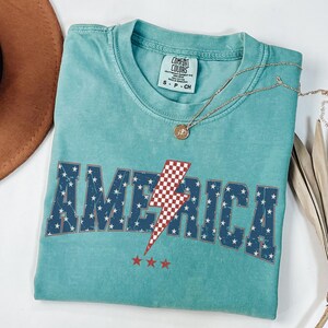 Comfort Colors® America Shirt Retro PatioticT-Shirt Red White and Blue America Tee Women&#39;s 4th of July Fourth of July T-Shirt 1776 Shirt