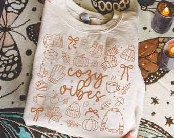 Fall Doodles Cozy Season Sweatshirt Retro Fall Sweatshirt Get Cozy Sweatshirt Womens Fall Sweaters Fall Graphic Women Shirt Sweater Weather