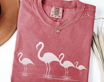 Comfort Colors® Flamingo T-Shirt Fun Summer Graphic Tee Summer Vibes Shirt Animal Lover Tee Cute Tropical Retro Shirt Trendy Summer Tee