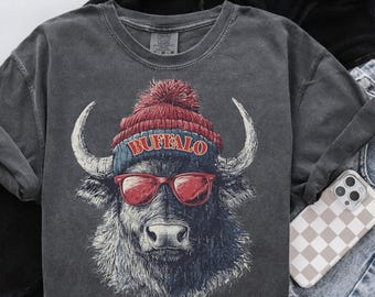 Komfort Colors® Buffalo Football Shirt Vintage Fan Geschenke für den Spieltag Trendige Sportbekleidung Buffalo Maskottchen Sweatshirt Fußballfan Ausrüstung T-Shirt