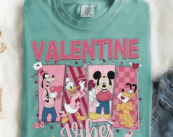 Comfort Colors® Disney Mickey and Friends Valentine Shirt Valentine Vibes Couple Disneyland Shirt Magic Kingdom Shirt