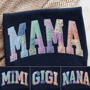 Custom Patchwork Style Floral Mama T-shirt Grandma Core Shirt Faux Embroidered Mom Tee Varsity Mom Tee Quilt Patchwork Mama Sweater Hoodie
