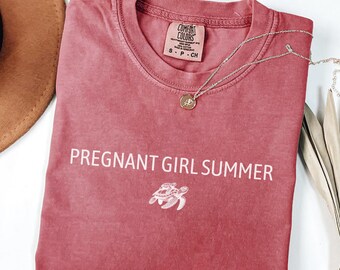 Comfort Colors® Pregnant Girl Summer T-Shirt Pregnancy Announcement Shirt Baby Shower Shirt Baby Reveal Tee Girl Mama Shirt